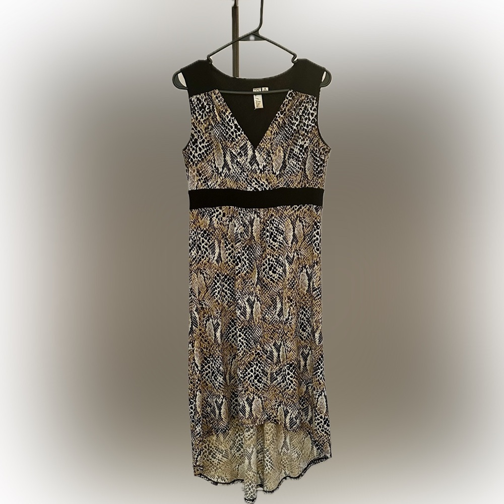 Emma & Michele Black Snakeskin Maxi Dress Med High Low Hem Animal Print Stretch